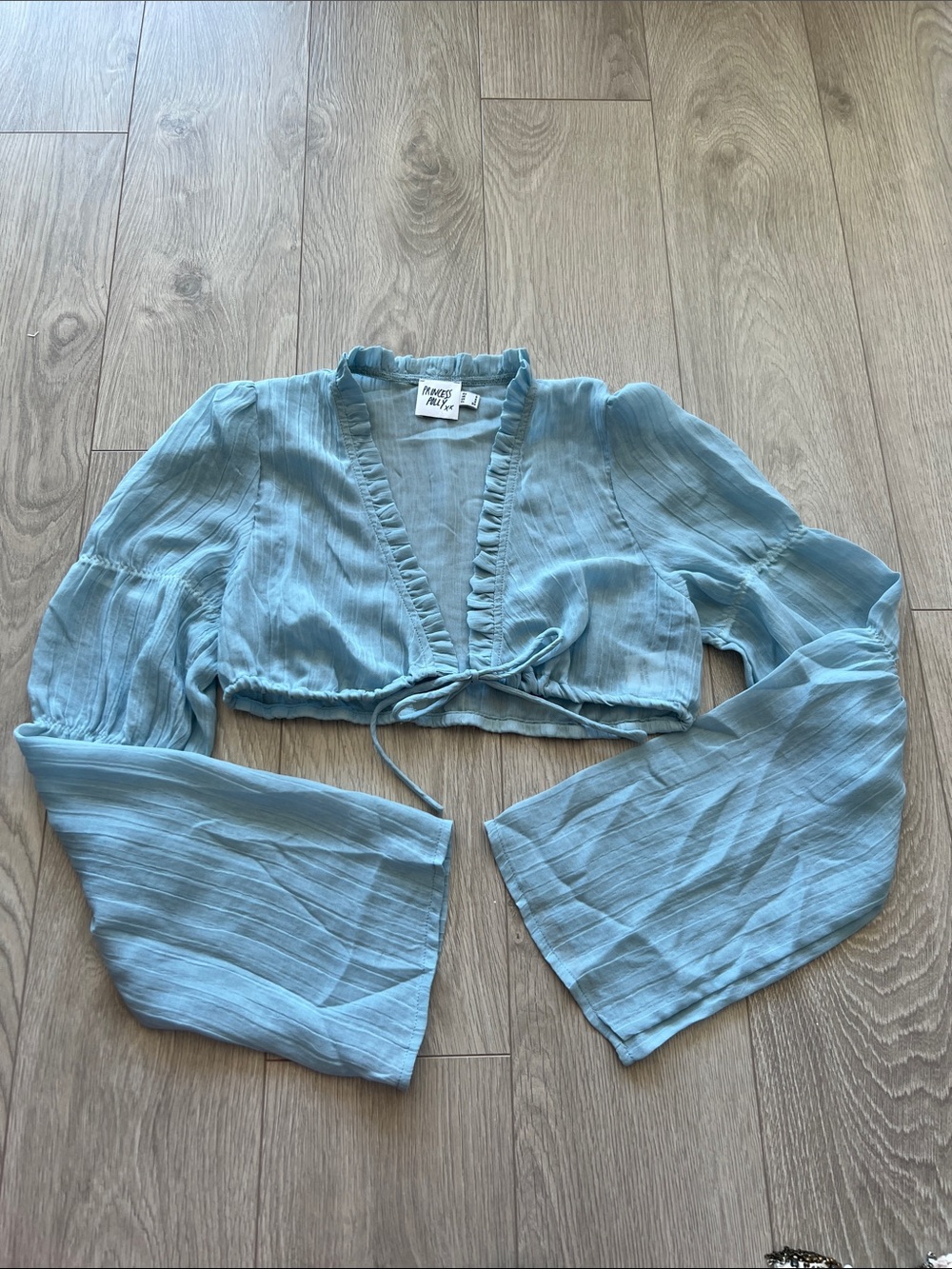Princess Polly Light Blue Ruffle Trim Long Sleeve Crop Top